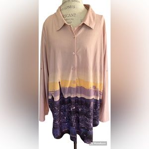 Lularoe Womens “Valentina” Button Down Blouse in Pink Parisian Sunset Sz 3X